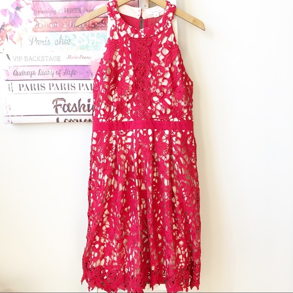 Francesca's Collections Dresses & Skirts - NWT Francesca's Floral Lace A-line Red Dress Large